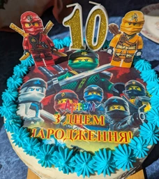 Сахарна їстівна картинка Ніндзяго, лего, Ninjago вис. 8,5 см Ø19 см для сина на торт і топпери (SNP - 00531)
