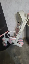 Детский трехколесный велосипед Maraton Tri-cycle Nodle A7 4-в-1 складной трансформер с родительской ручкой регулируемой спинкой и капюшоном - белый с розовым