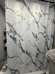 Штора для ванной комнаты шторка для душа белый мармор 180×200 см + кольца (12 шт) для шторки для ванной, белый фото от покупателей 10