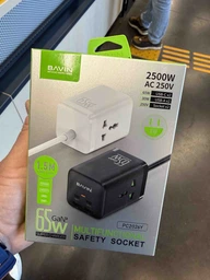 Мережевий фільтр-подовжувач Bavin PC2026Y 65W GaN Super Quick Charger QC4.0 + 2 PD3.0 Type-C + 2 USB-A 3A PPS + 2 AC 250V 2500W 1.5M Black (C-S-PC2026Y BK)