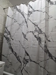 Штора для ванной комнаты шторка для душа белый мармор 180×200 см + кольца (12 шт) для шторки для ванной, белый фото от покупателей 6