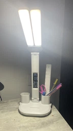 Світлодіодна настільна лампа трансформер на акумуляторі з дисплеєм 12в1 Tech Lamp - багатофункціональна з подвійним джерелом світла, календарем, термометром та тримачем для ручок, біла фото від покупців 2