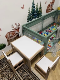 Стіл і два стільчики дитячі натуральне дерево бук 66*45*44 см. 50*31*29 см. Білий (4339-6)