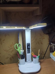 Світлодіодна настільна лампа трансформер на акумуляторі з дисплеєм 12в1 Tech Lamp - багатофункціональна з подвійним джерелом світла, календарем, термометром та тримачем для ручок, біла фото від покупців 7