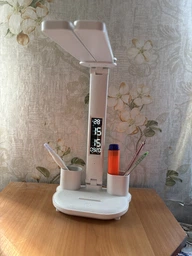 Світлодіодна настільна лампа трансформер на акумуляторі з дисплеєм 12в1 Tech Lamp - багатофункціональна з подвійним джерелом світла, календарем, термометром та тримачем для ручок, біла фото від покупців 6