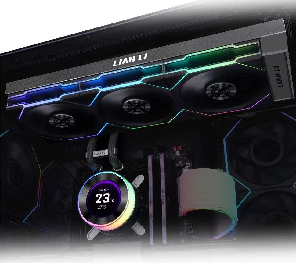 Водяное охлаждение для ПК LIAN LI HydroShift II LCD-C внутри черного корпуса