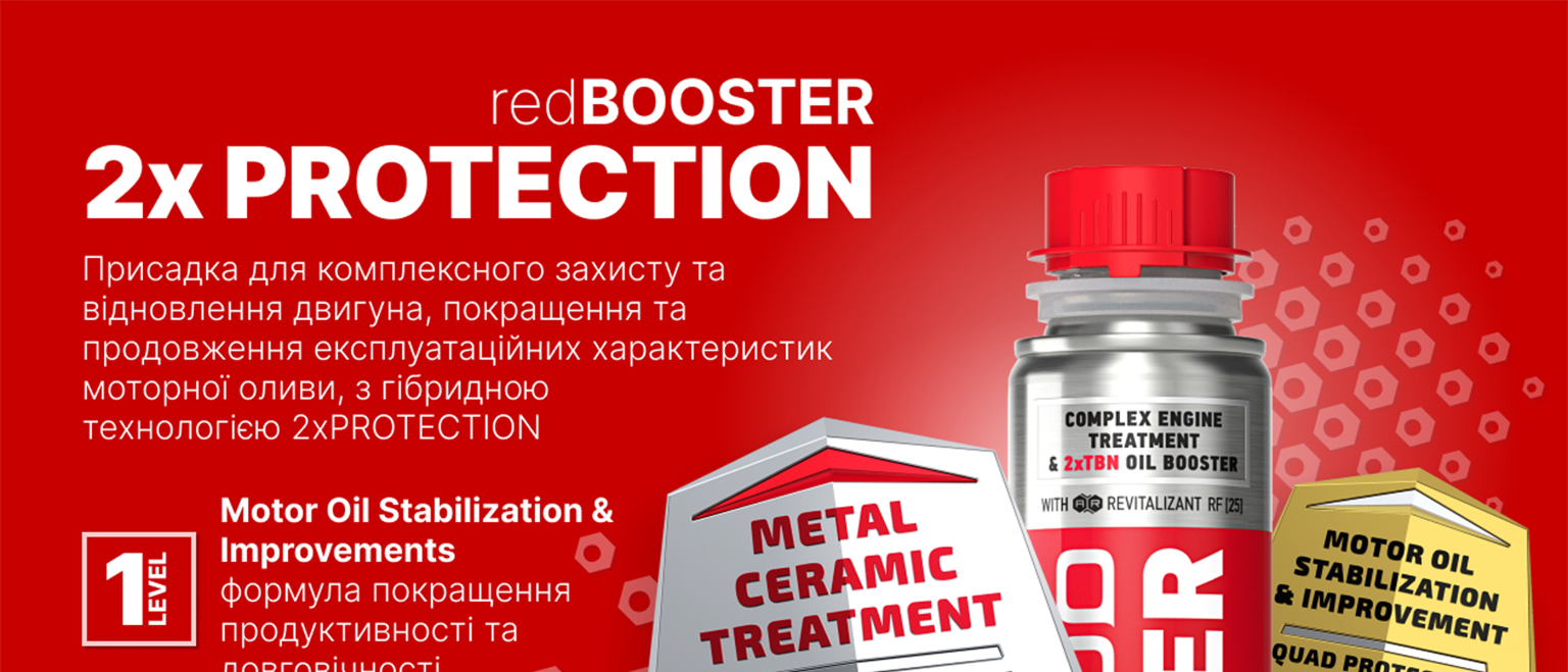 redBOOSTER 2x PROTECTION Два этапа защиты и восстановления с максимальной эффективностью 1 Metal-Ceramic Protection (Технология REVITALIZANT) Защита от износа Укрепление Улучшение КПД 2 VS&DD Additives (Высокоэффективный пакет присадок) Предотвращение износа Моющие и диспергирующие свойства Модификация трения