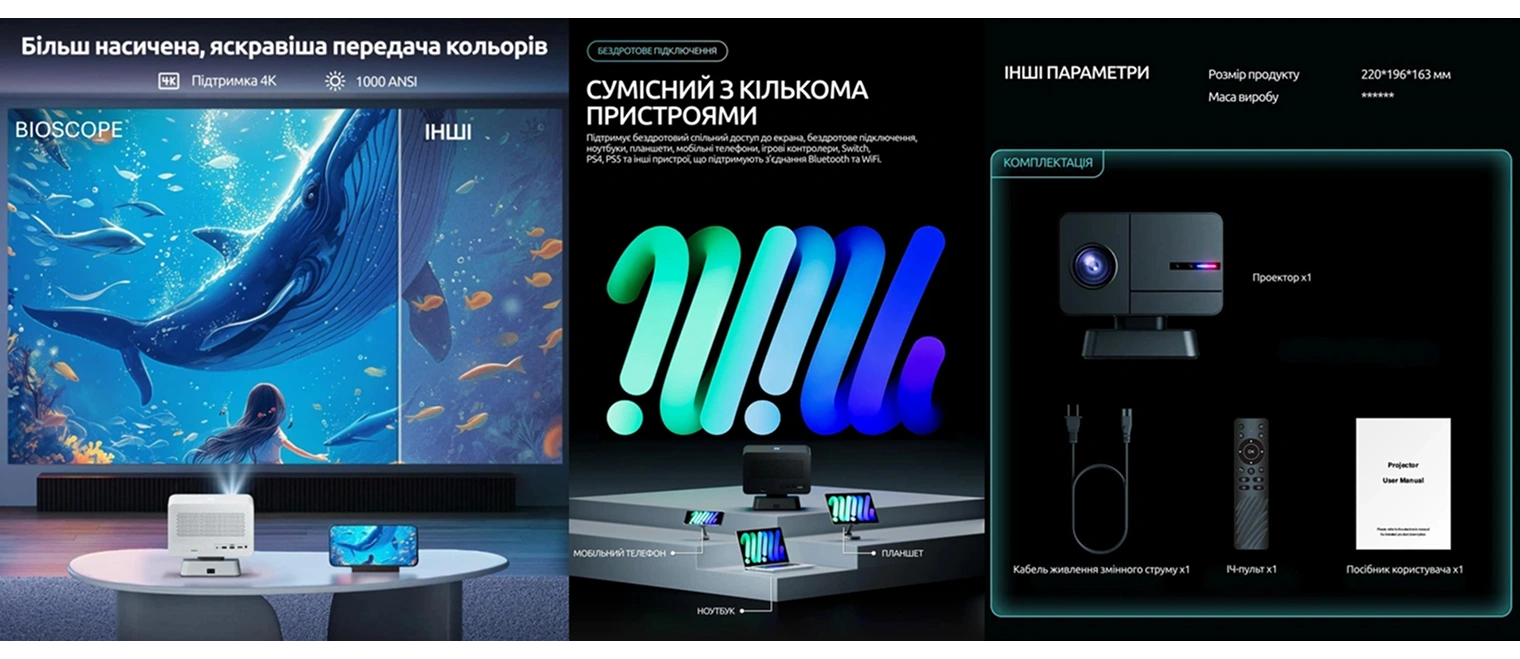 Більш насичена передача кольорів. Сумісний з кількома пристроями. Комплектація