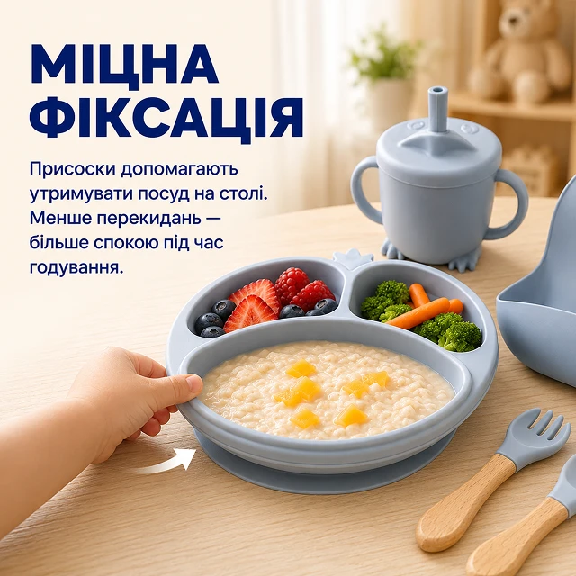 Детская тарелка и мисочка с присосками для надежной фиксации