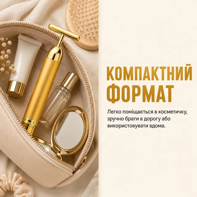 Компактний масажер BRS Gold легко поміщається в дорожню косметичку
