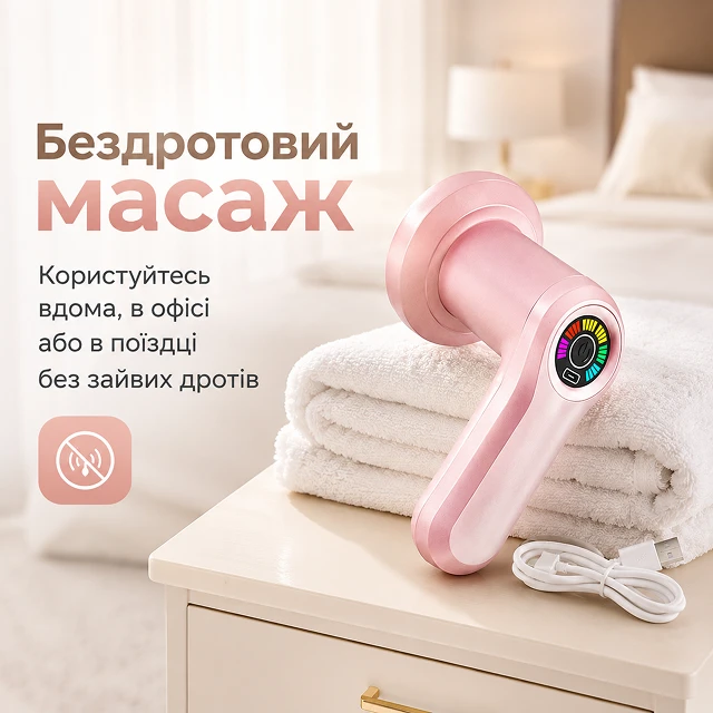 Беспроводной массажер удобно использовать дома, в офисе или в путешествии