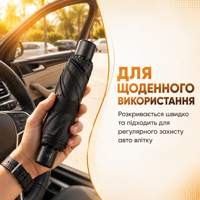 Удобное раскрытие и установка автомобильного зонта на стекло