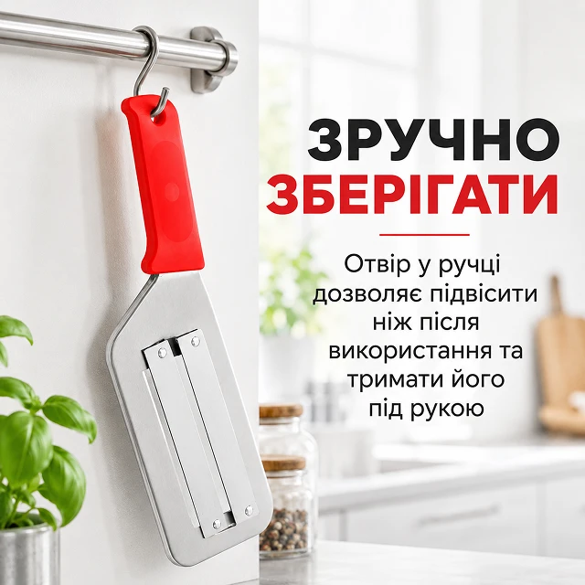 Зручне зберігання ножа за допомогою петлі на кухонному гачку