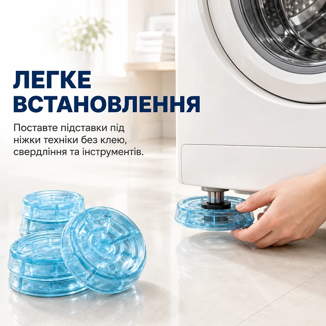 Быстрая и простая установка синих подставок под ножки техники без инструментов