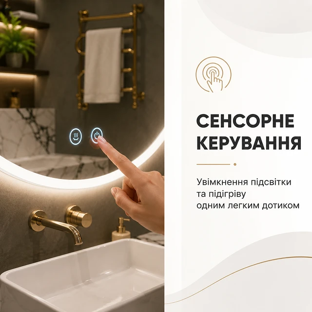 Сенсорна кнопка на склі для легкого керування підсвіткою та підігрівом