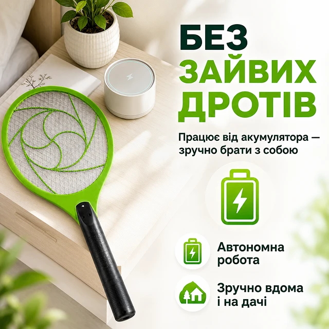 Зручна бездротова робота ракетки-пастки від вбудованого акумулятора