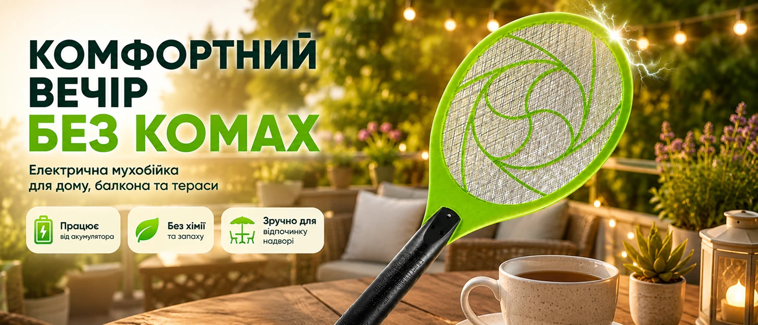 Електрична акумуляторна мухобійка-ракетка BRS Green MIX на терасі