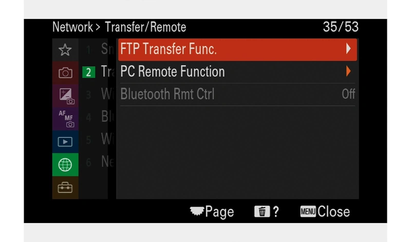 Меню параметров передачи на сервер FTP
