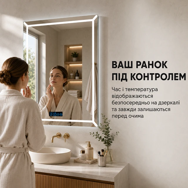 Вбудований цифровий дисплей з годинником та температурою на дзеркалі