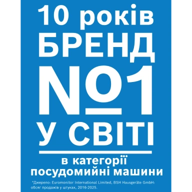 10 лет бренд №1 в мире в категории посудомоечных машин
