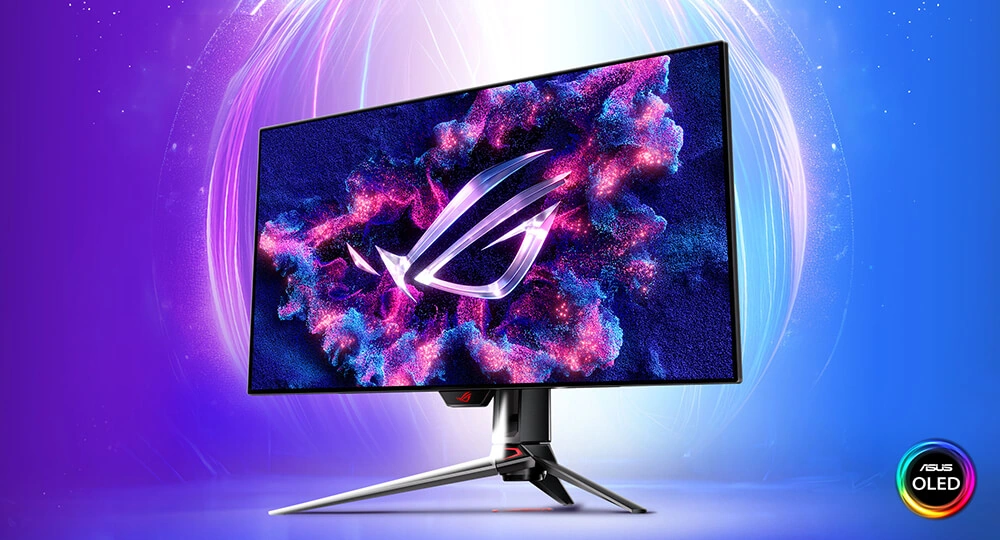 Ігровий монітор ROG Swift OLED PG32UCDP із логотипом OLED на екрані
