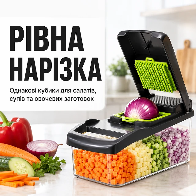 Ровная нарезка овощей на одинаковые кубики для салатов и овощных заготовок