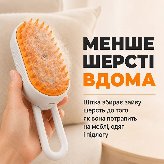 Щітка збирає зайву шерсть та пух для підтримки чистоти вдома