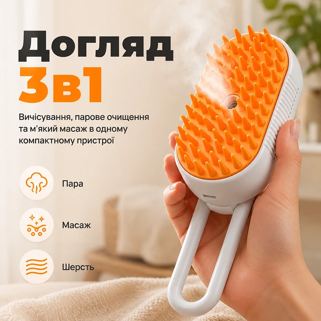 Багатофункціональний догляд 3 в 1: вичісування, масаж та парове очищення