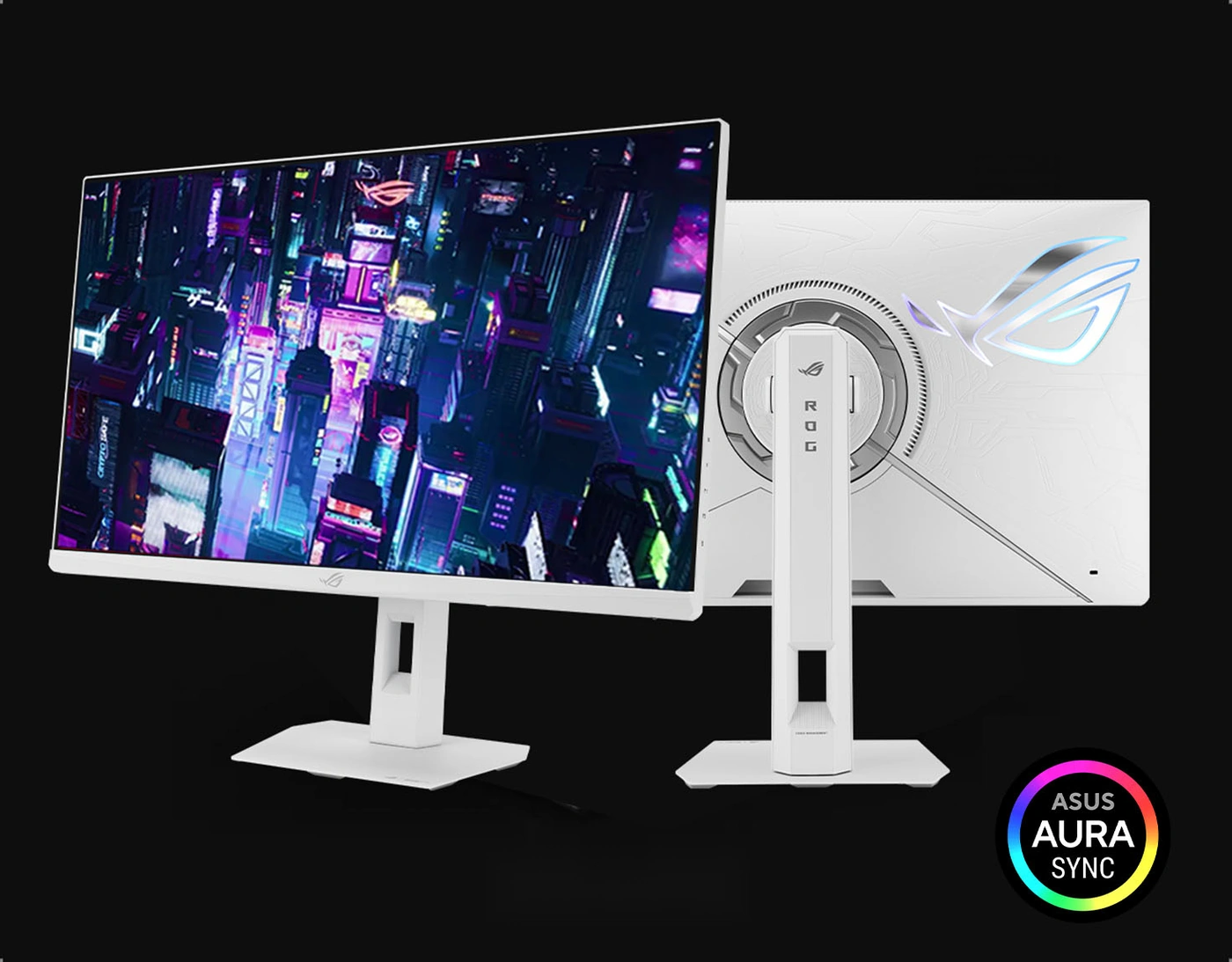 Монитор ASUS ROG Strix XG27UCGR Gen2 спереди и сзади с подсветкой Aura Sync