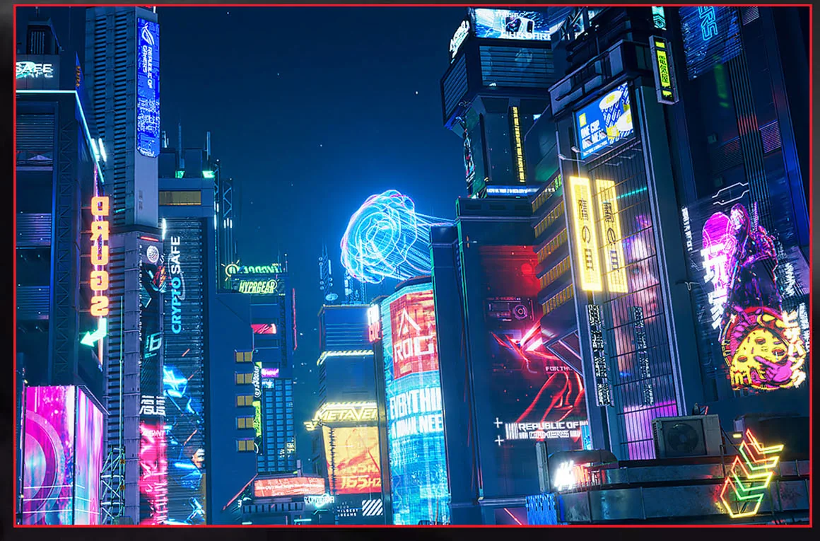 Игровая сцена ночного города в режиме 4K 162 Гц