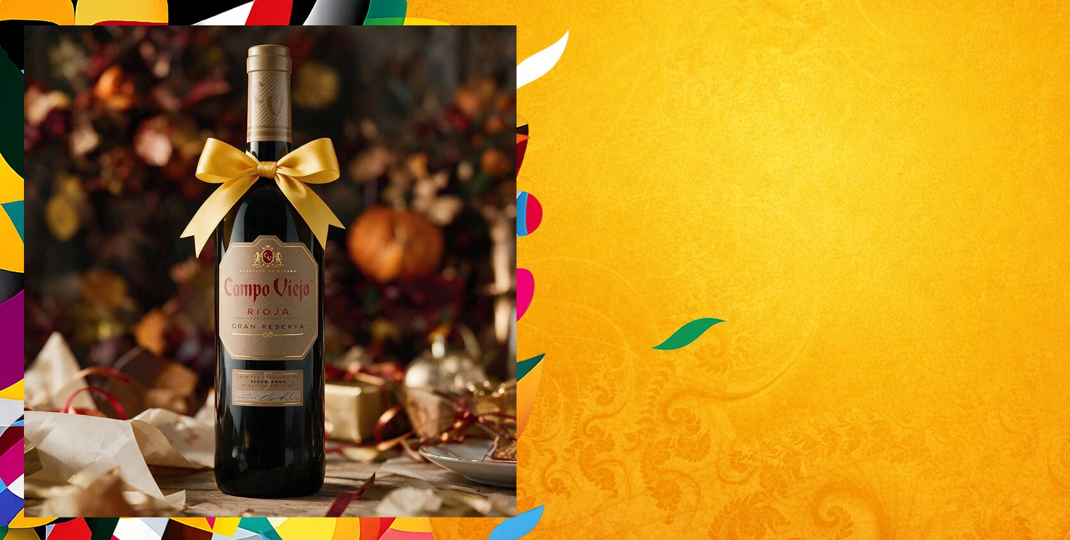 Бутылка Campo Viejo Rioja Gran Reserva с праздничной лентой