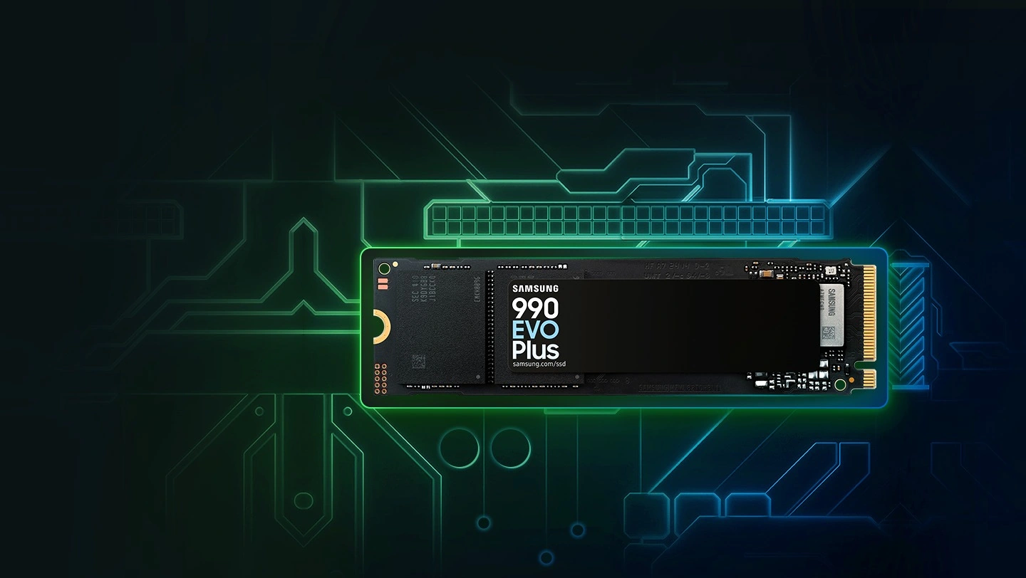 Накопитель Samsung 990 EVO Plus установлен в слот M.2 на материнской плате компьютера