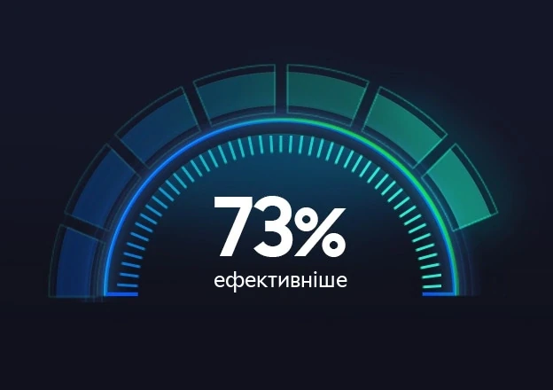 Индикатор с надписью «На 73% эффективнее» на приборной панели