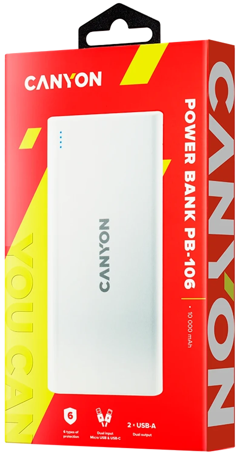 Портативный аккумулятор Canyon PB-106 White — комплект