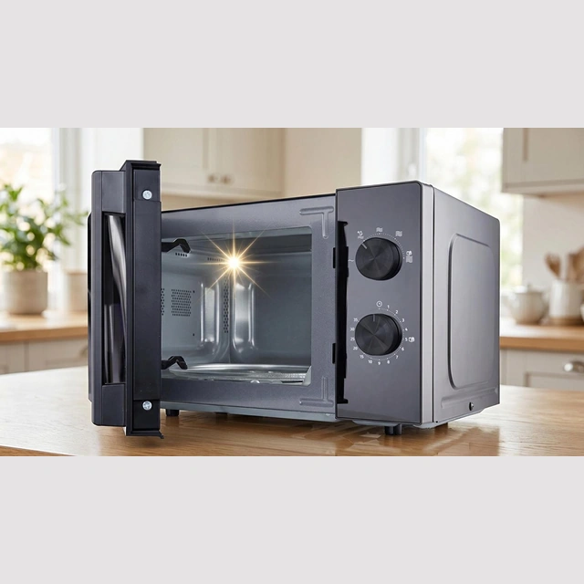 Лакированная внутренняя камера чёрной микроволновой печи Gorenje