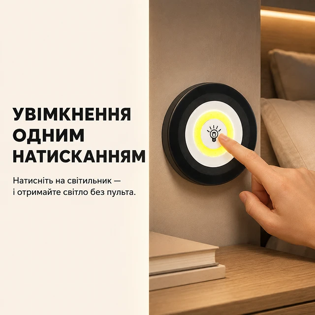 Включение светильника легким нажатием рукой на корпус