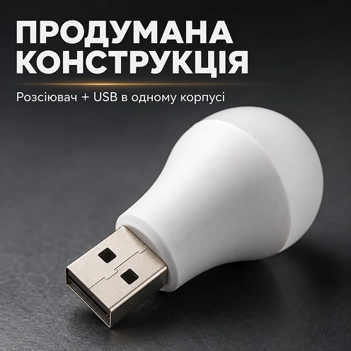 Продуманная конструкция с рассеивателем и USB в одном корпусе