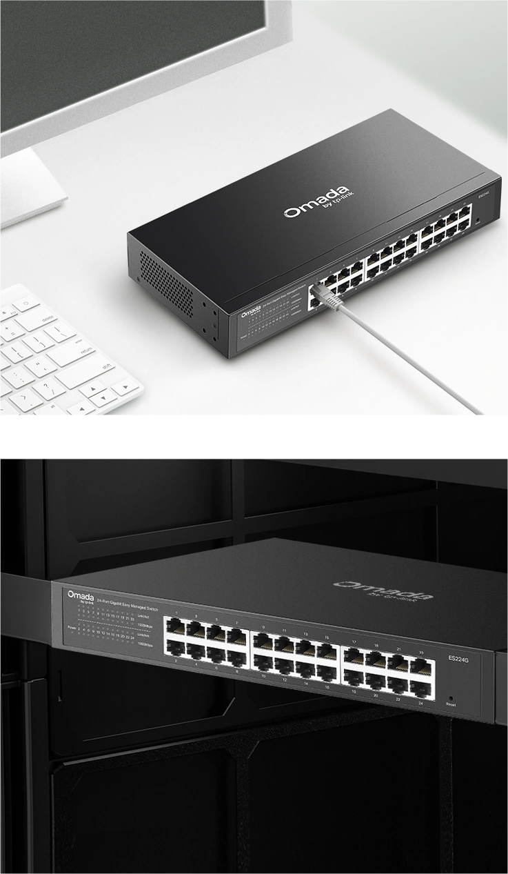 ES224G на столе и в серверной стойке