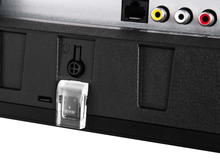 Кнопка питания и USB-разъём снизу корпуса телевизора 2E 32A07KF