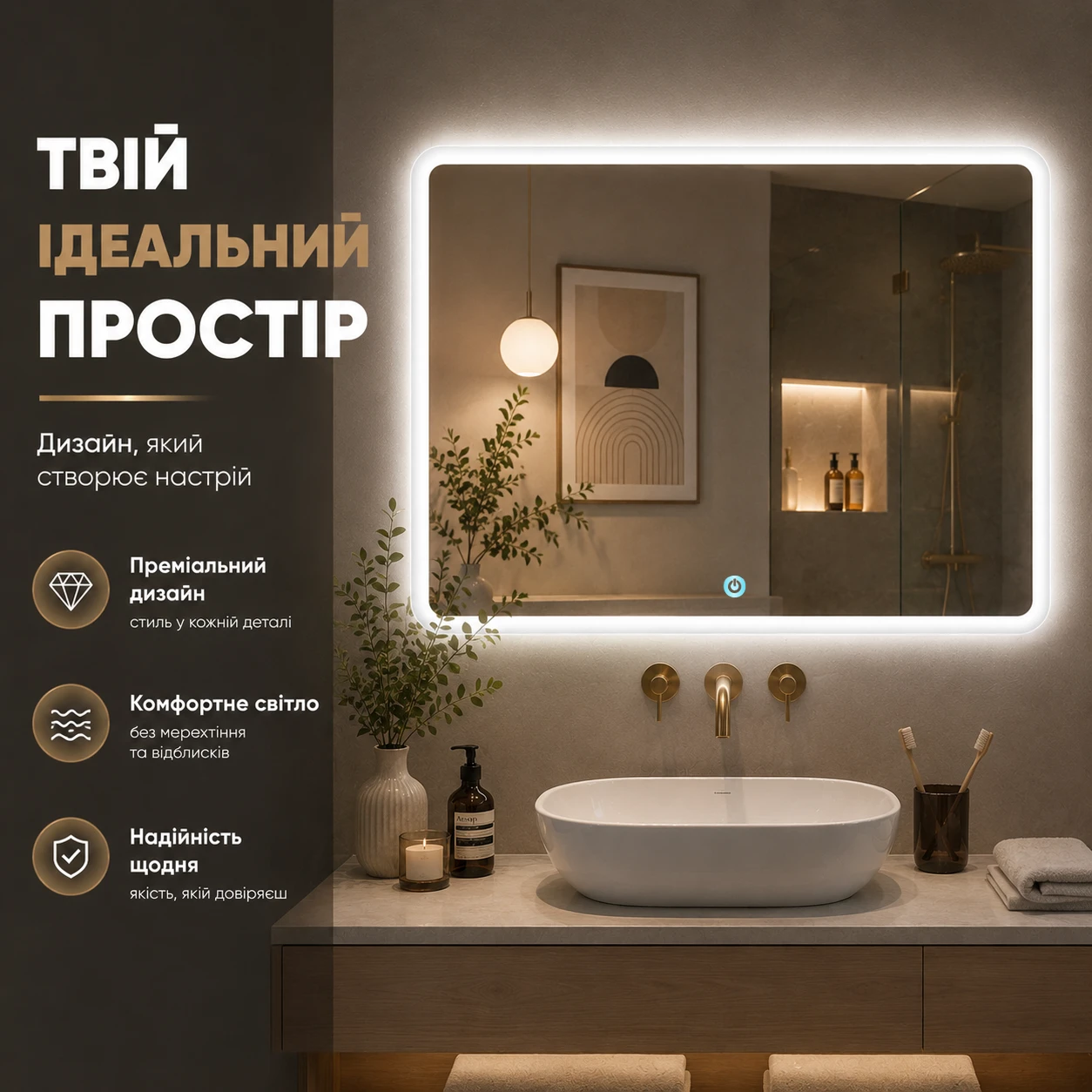 Гармоничный вид зеркала в интерьере ванной