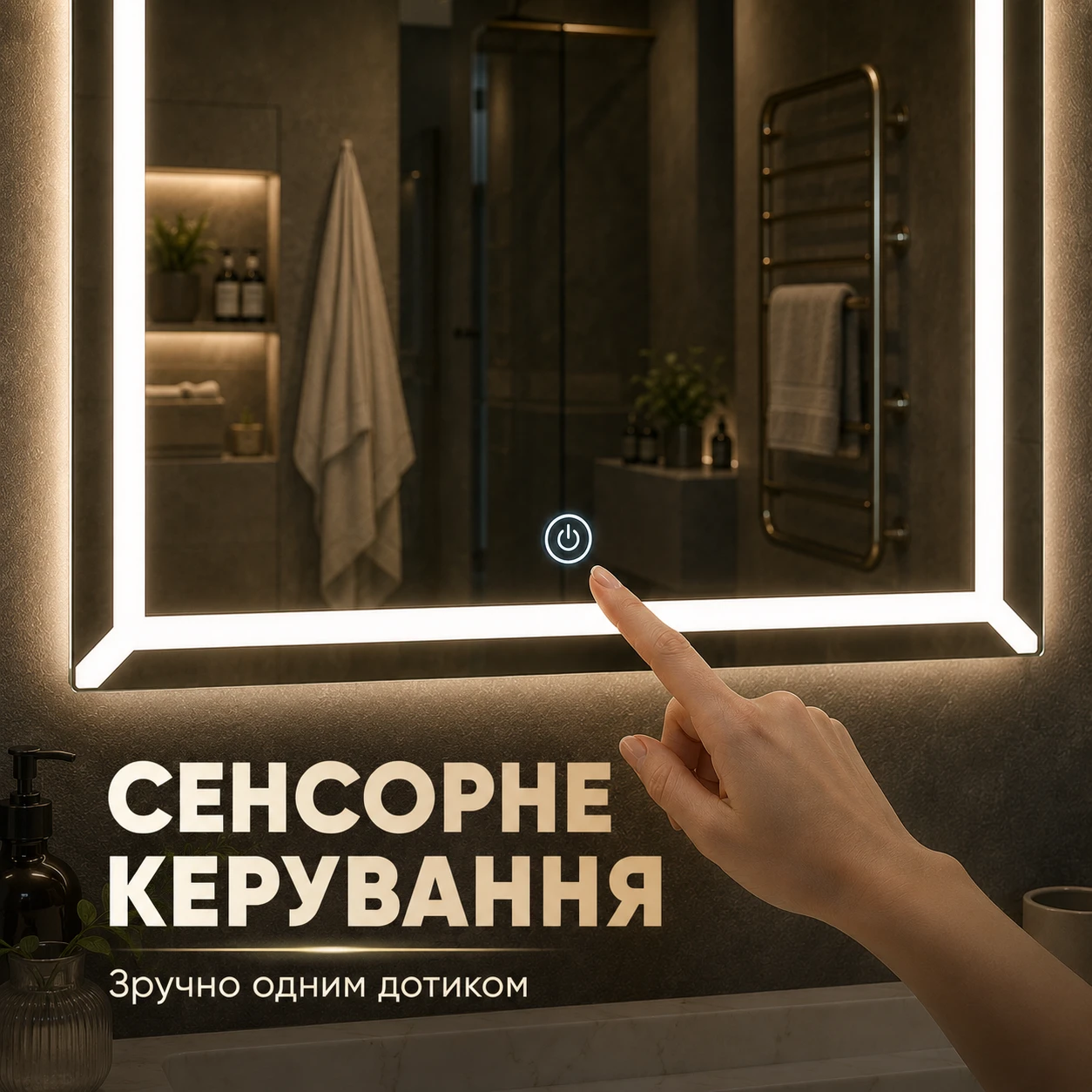 Сенсорная кнопка на поверхности зеркала