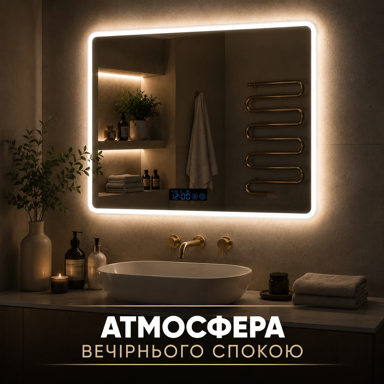 Затишна атмосфера вечірнього освітлення у ванній