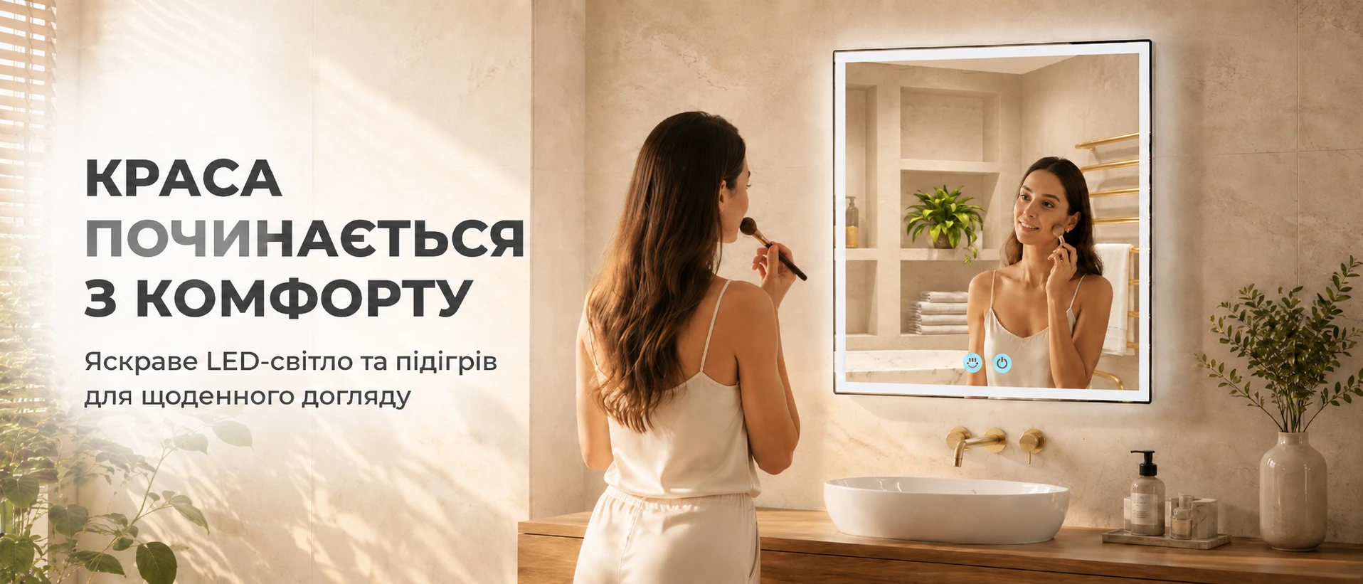 Квадратное смарт-зеркало BRS 70х70 см с LED-подсветкой и функцией подогрева