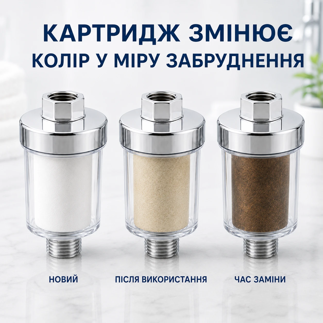 Візуальний контроль ступеня забруднення картриджа через прозорий корпус фільтра
