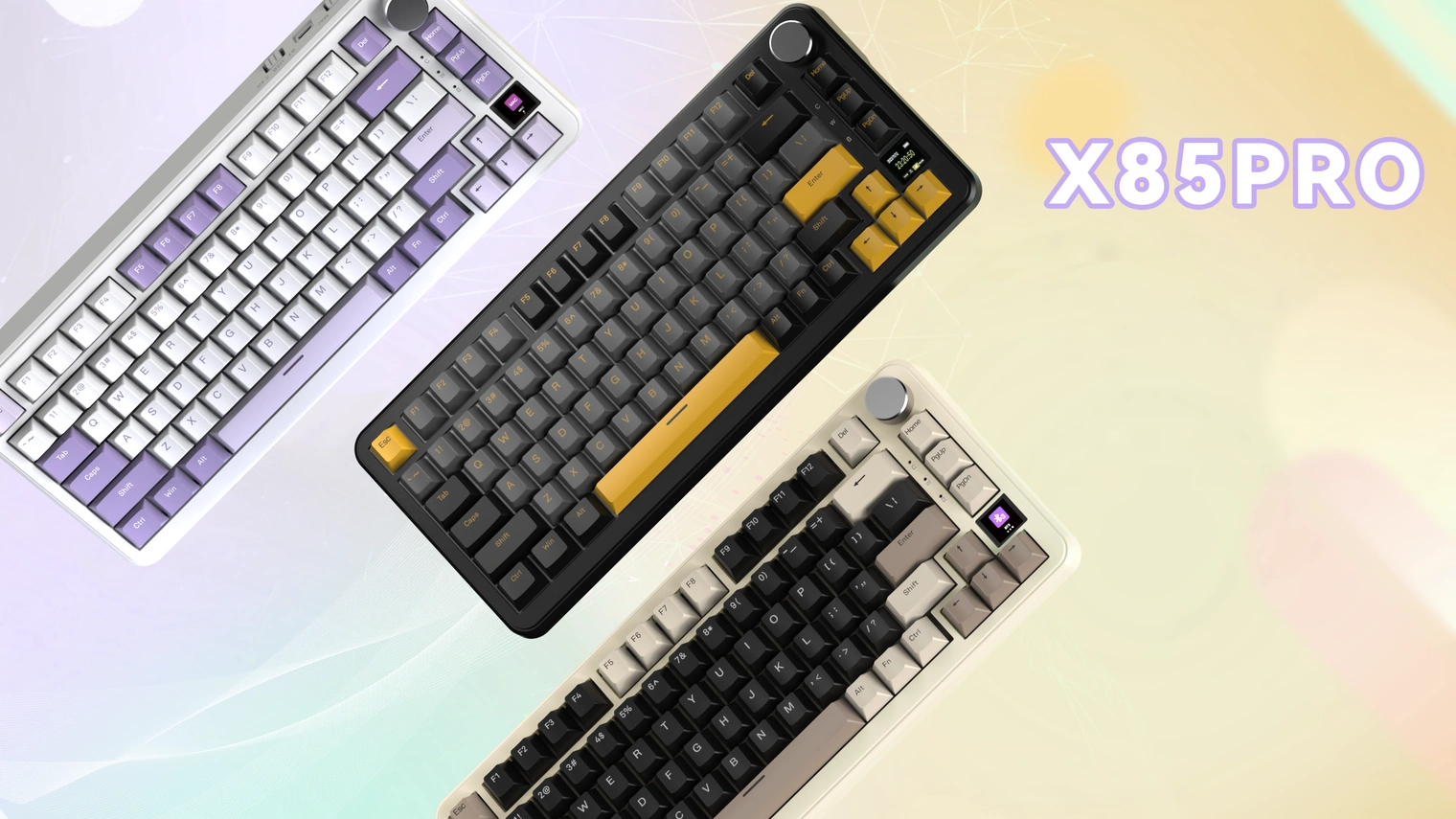 Три клавиатуры ATTACK SHARK X85 PRO в цветах Lavender, Starry Black и Cheese
