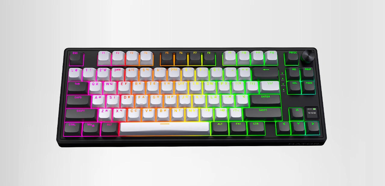 Клавиатура HATOR Skyfall Pro Wireless с включенной RGB-подсветкой