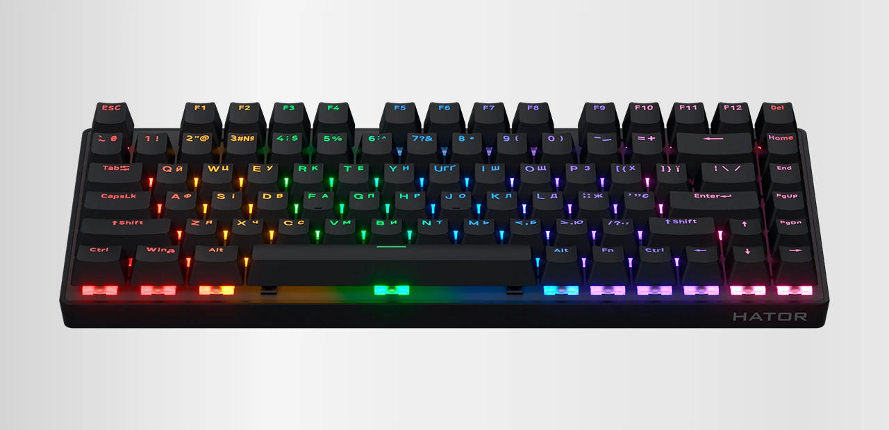Клавіатура HATOR Icefall Mecha 75 Wireless з увімкненим Rainbow-підсвічуванням
