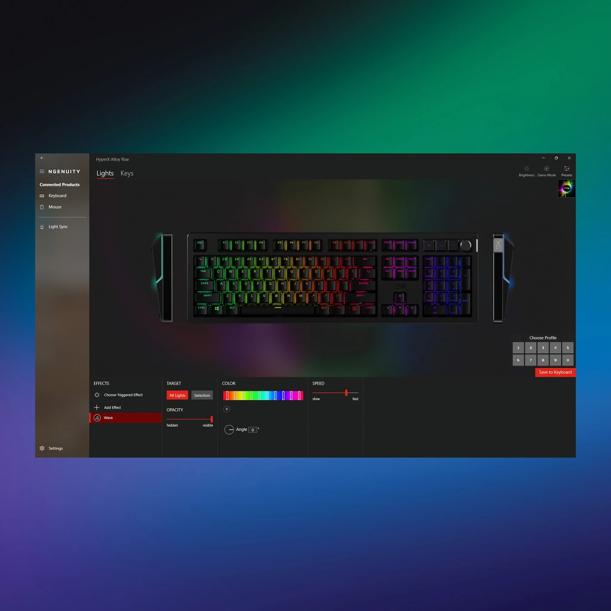 Налаштування підсвічування HyperX Alloy Rise у програмі HyperX NGENUITY