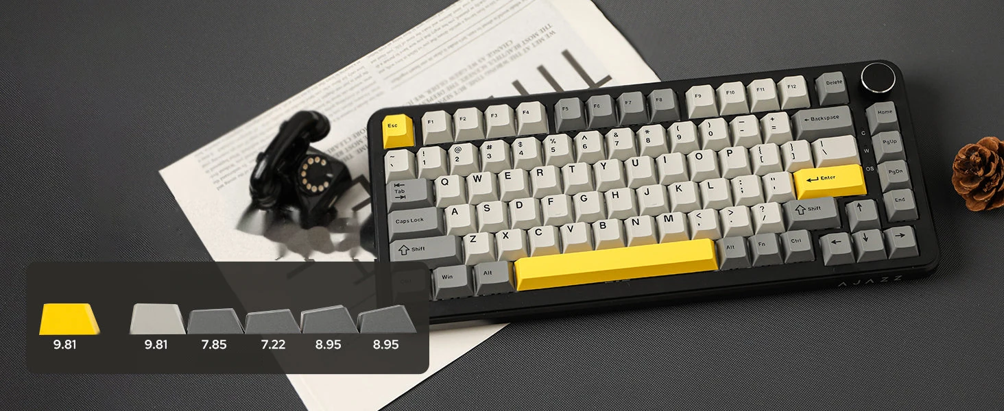 Клавиатура AJAZZ AK820 MAX HE с кейкапами PBT профиля Cherry и схема высот кейкапов