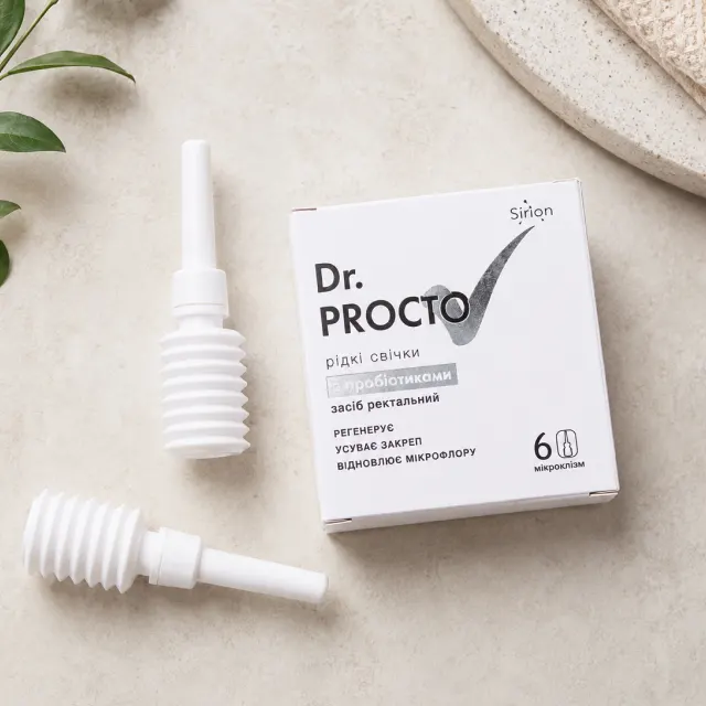 Упаковка Dr. Procto и 6 аппликаторов-микроклизм по 9 мл в блистере